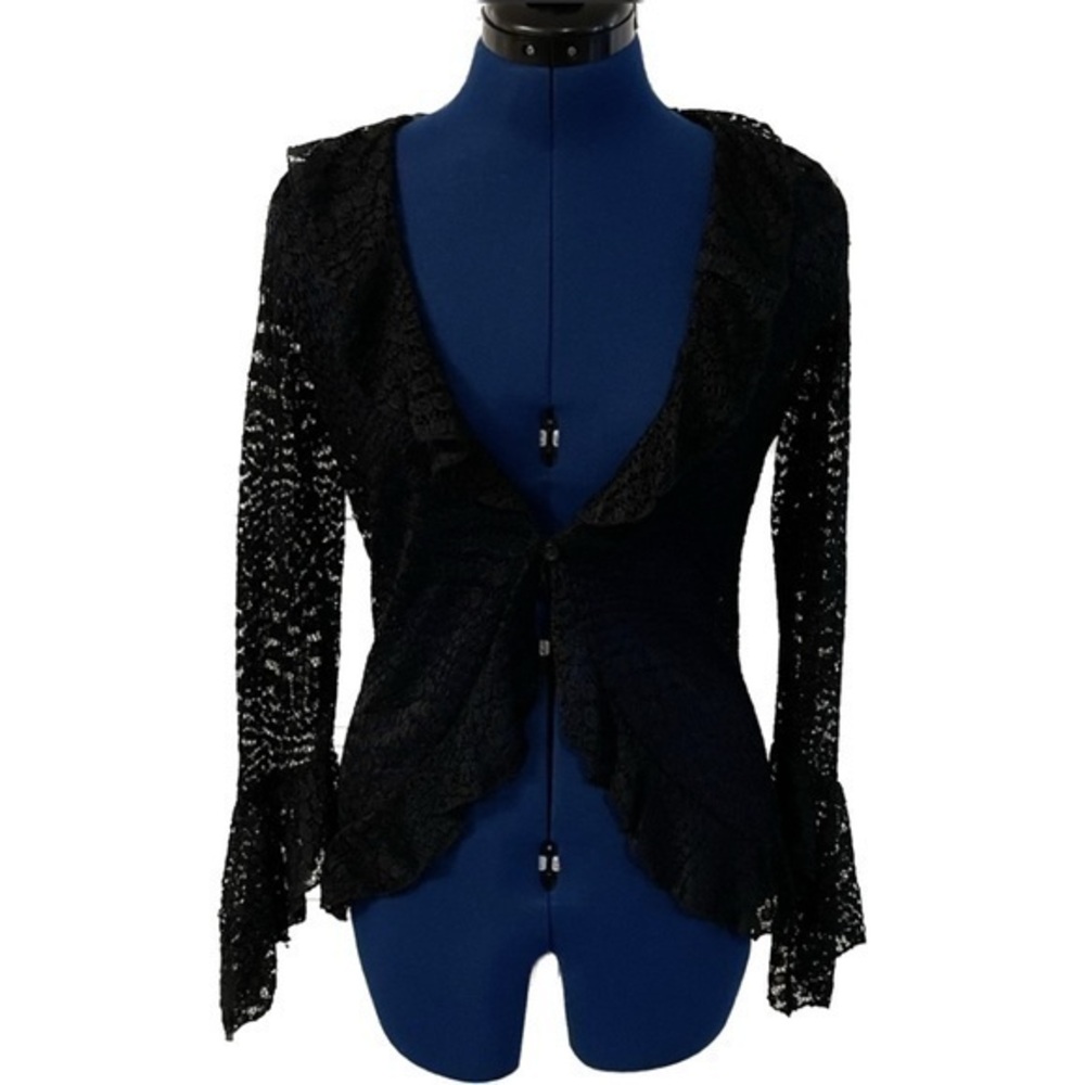 Unyx - Black Lace Cardigan With Flounce Sleeves - One Size Fits Most